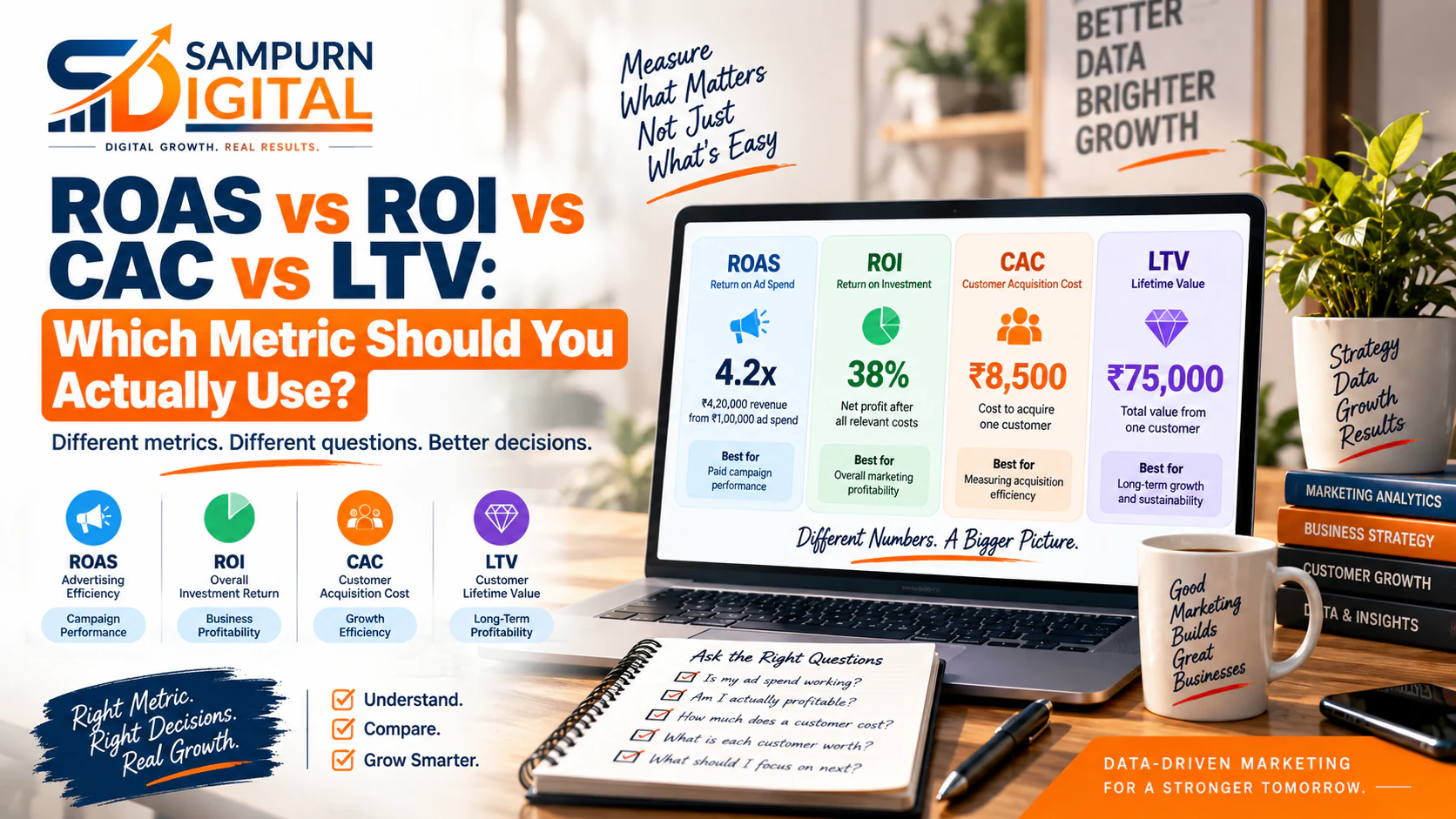 ROAS vs ROI vs CAC vs LTV: Which Metric Should You Actually Use? — Sampurn Digital SEO Strategy